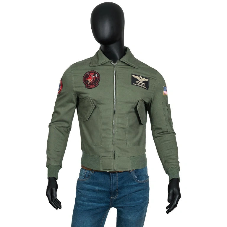 Tom Cruise Top Gun 2 Maverick MA-1 Flight Bomber Patched Cotton Leather Jacket