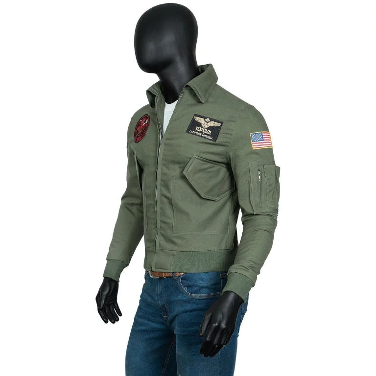 Tom Cruise Top Gun 2 Maverick MA-1 Flight Bomber Patched Cotton Leather Jacket