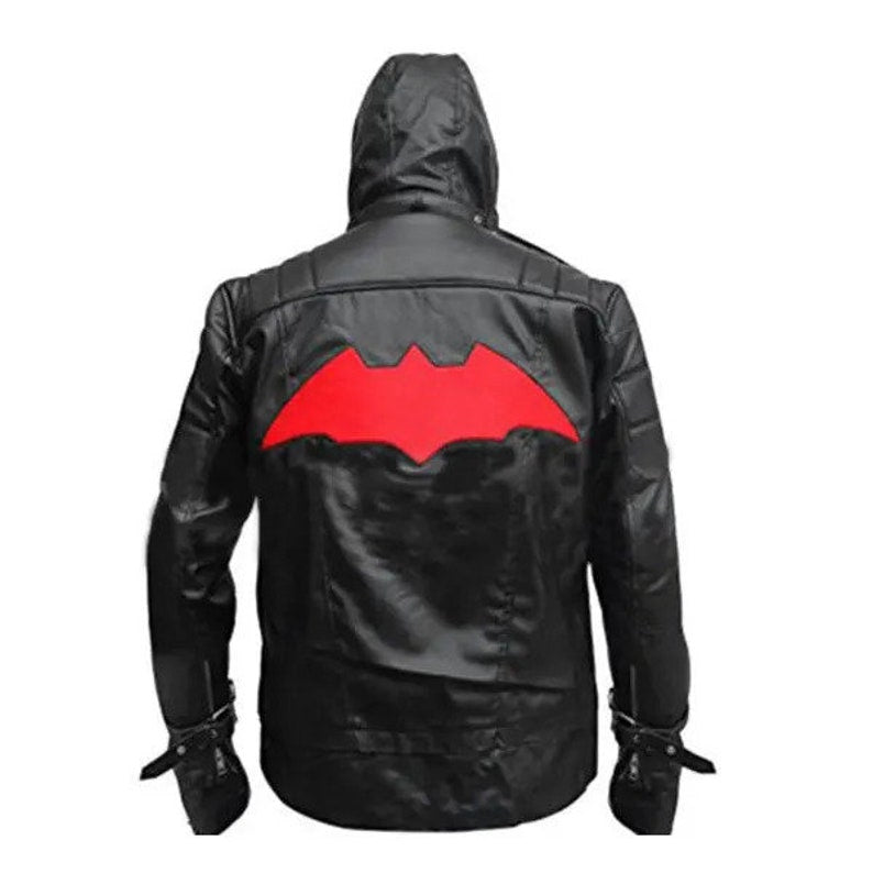 Jason T Men's Arkham Knight Batman Black Hooded Leather 2 in 1 Jacket & Vest