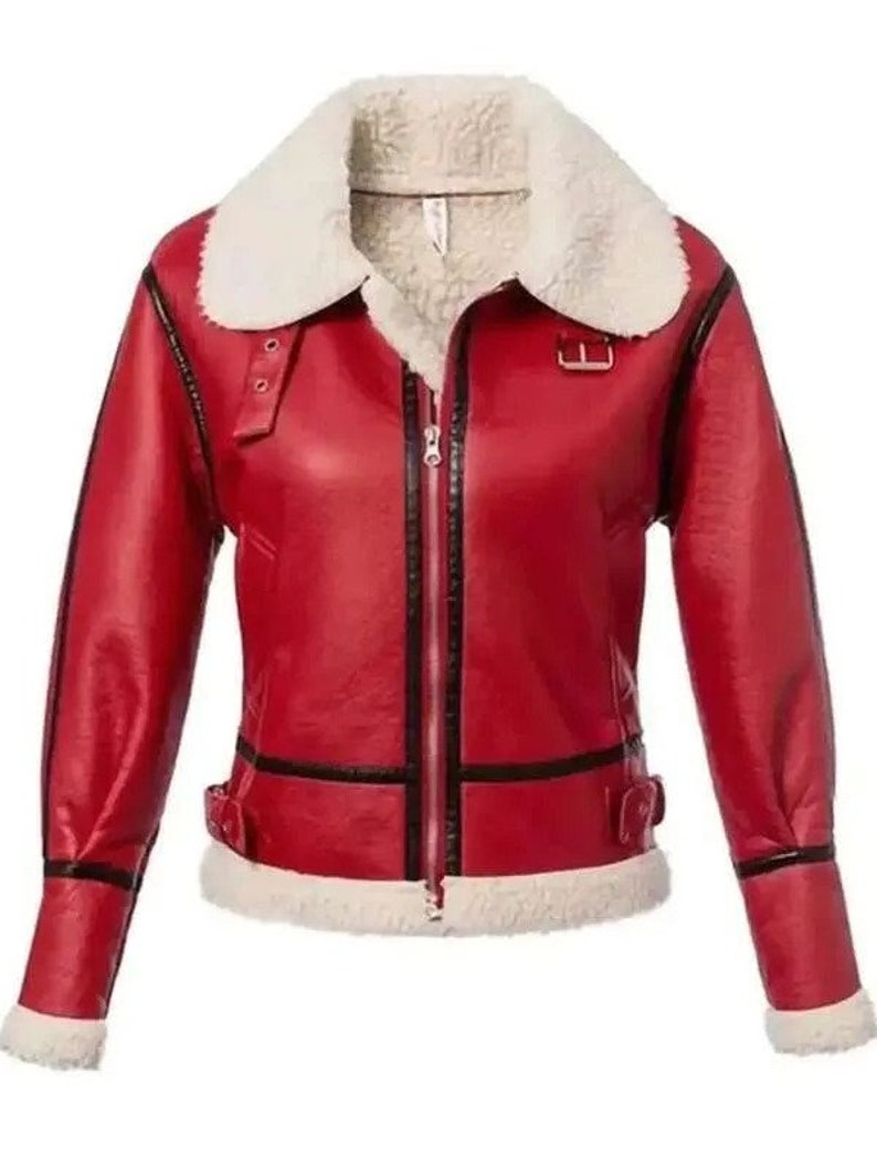 Christmas Shearling Red Real Leather Jacket For Men and Women