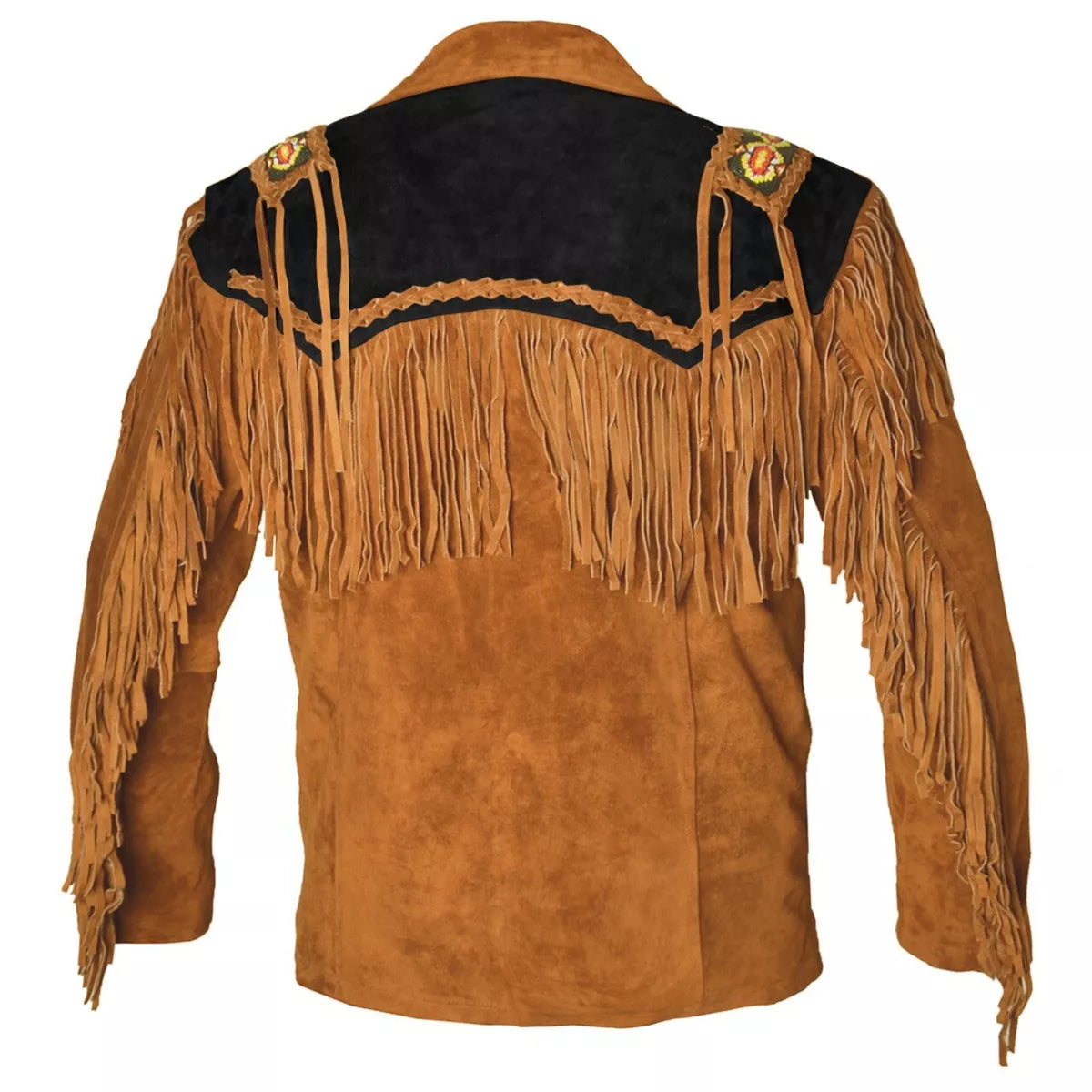 Men Western Cowboy Suede Fringe Jacket Beaded Native American Leather Jacket