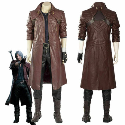 Devil May Cry 5 DMC Dante Cosplay Costume Jacket Long Brown Leather Coat