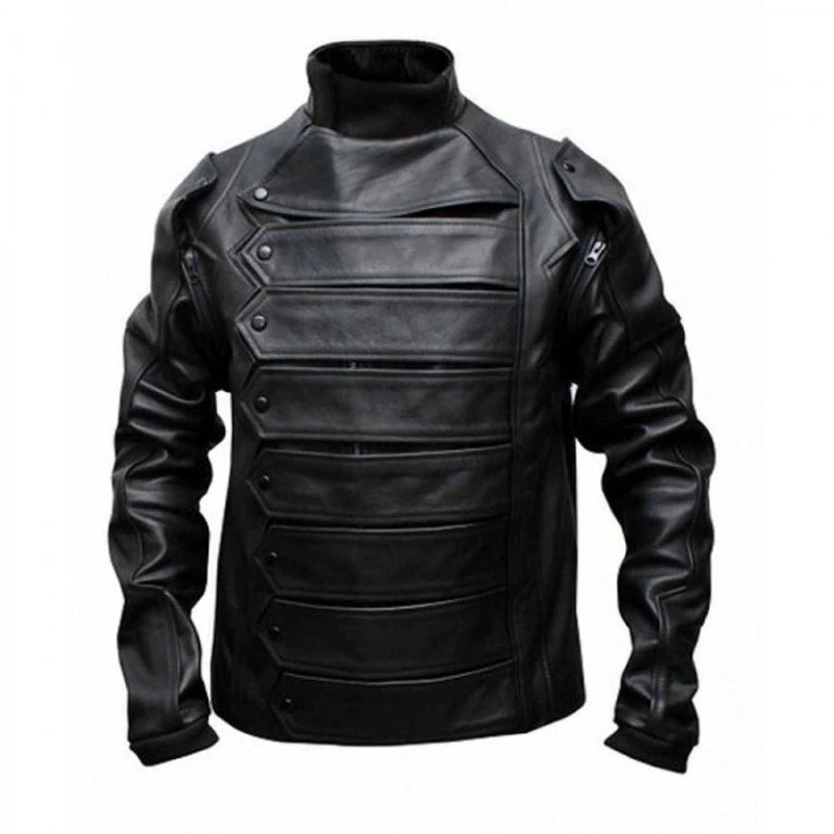 Bucky Barnes The Winter Soldier Sebastian Stan Black Leather Jacket