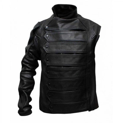 Bucky Barnes The Winter Soldier Sebastian Stan Black Leather Jacket