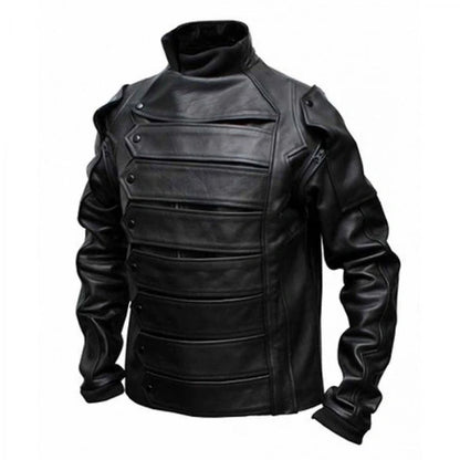 Bucky Barnes The Winter Soldier Sebastian Stan Black Leather Jacket